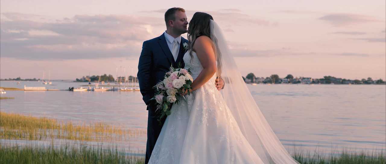 Still frame from Love Unveiled: the Main Street Drone wedding reel
